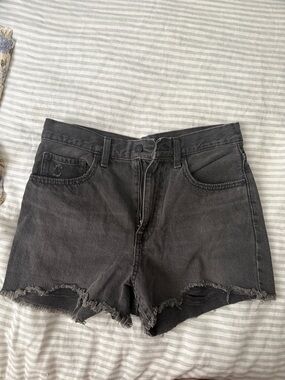 Uniqlo Black Washed Denim Frayed Hem Women's Shorts